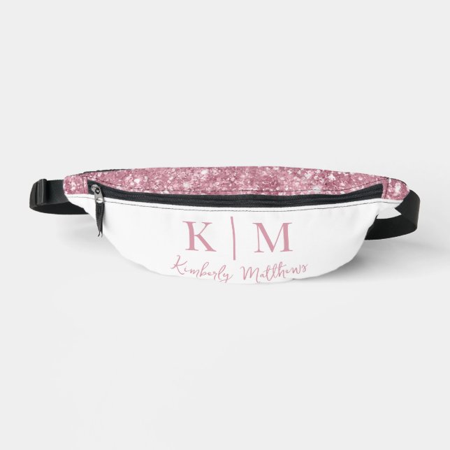 Glamorous Pink Glitter with Monogram Initials Fanny Pack (Front)