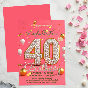 Glamorous Pink & Gold 40th Birthday Celebration Invitation