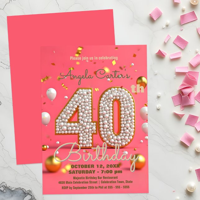 Glamorous Pink & Gold 40th Birthday Celebration Invitation (Creator Uploaded)