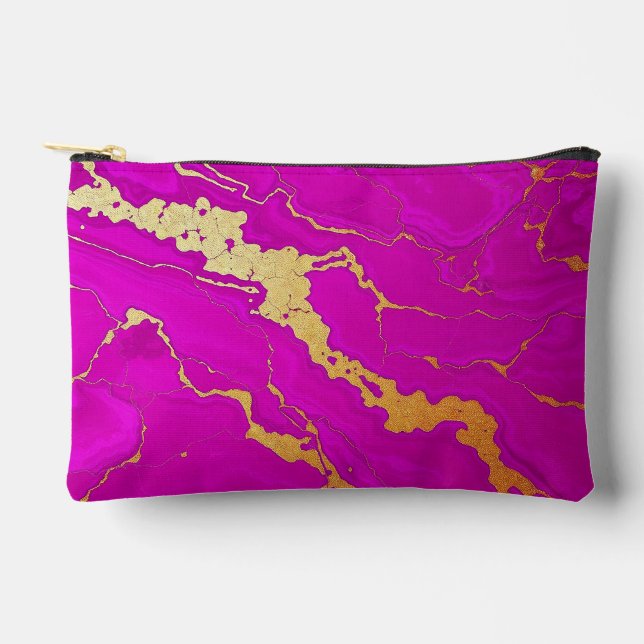 Glamorous Pink & Gold Marble Accessory Pouch (Front)