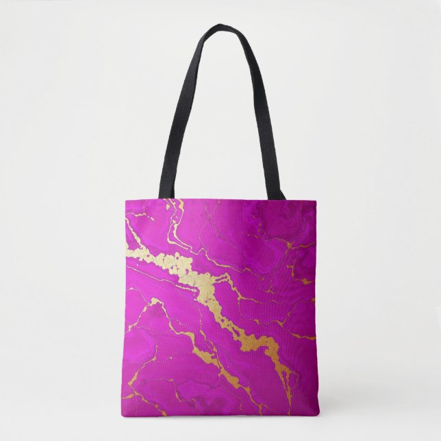 Glamorous Pink & Gold Marble Tote Bag (Front)