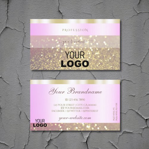 Glamorous Pink Gold Sparkling Glitter Logo Luxury Business Card