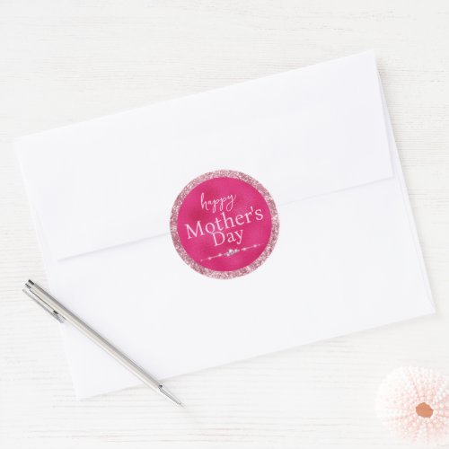 Glamorous Pink Happy Mothers Day Classic Round Sticker