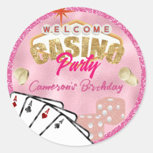 Glamorous Pink Las Vegas Sign Casino Party Classic Round Sticker