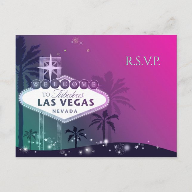 Glamorous Pink Las Vegas Wedding RSVP Invitation Postcard (Front)