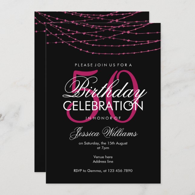 Glamorous Pink Lights 50th Birthday Invitation (Front/Back)