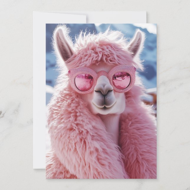Glamorous Pink Llama - Winter Fashion Icon Invitation (Front)
