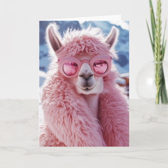 Glamorous Pink Llama - Winter Fashion Icon Invitation (Front)