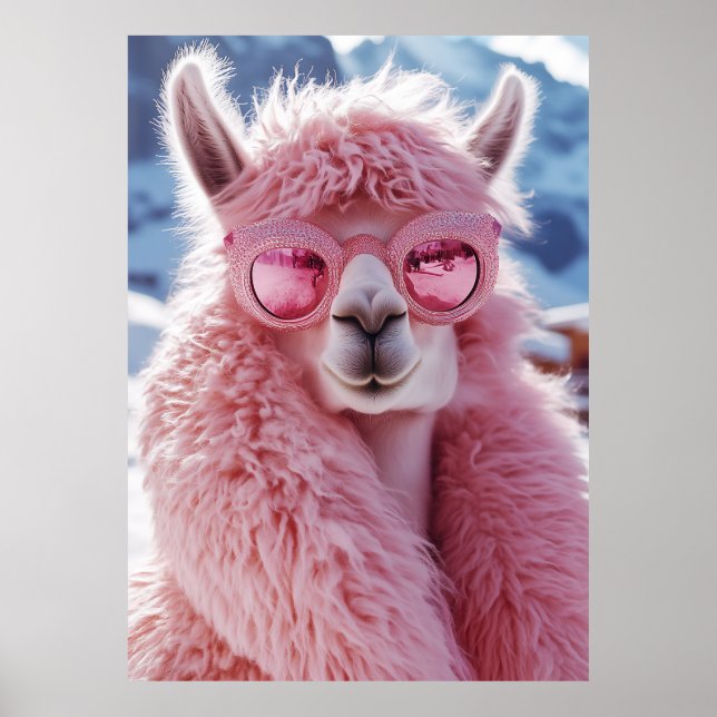 Glamorous Pink Llama - Winter Fashion Icon Poster (Front)