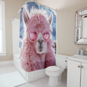 Glamorous Pink Llama - Winter Fashion Icon Shower Curtain