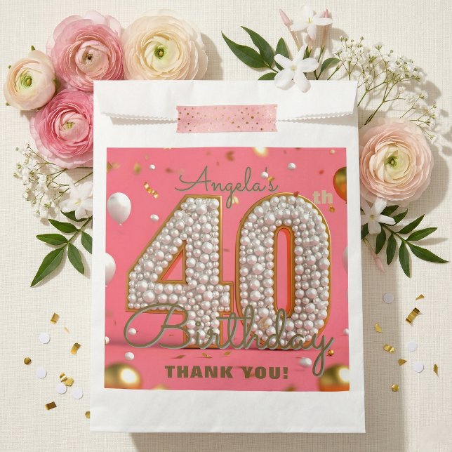 Glamorous Pink Pearl Gold 40th Birthday Thank You Favor Bag (Creator Uploaded)