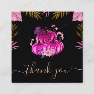 Glamorous Pink Pumpkin Thanksgiving Thank You Cute Square Business Card