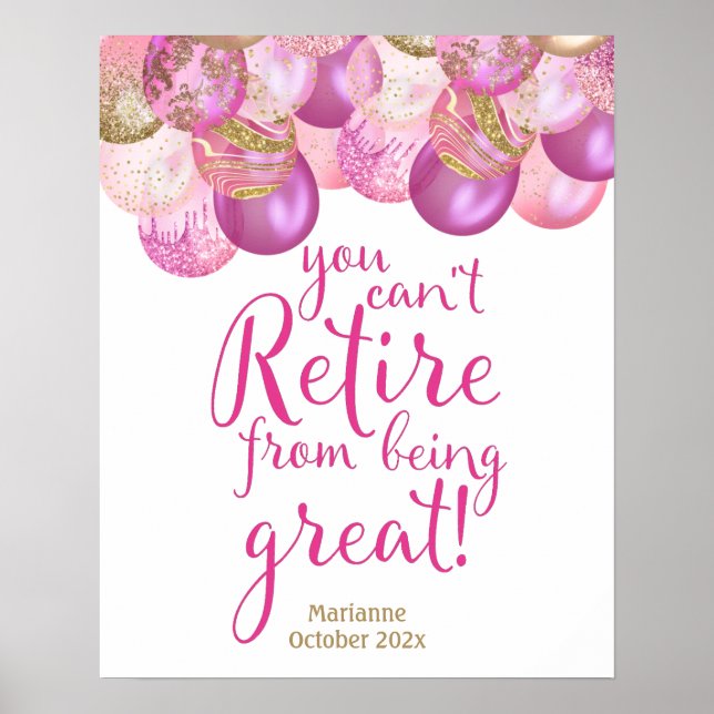 Glamorous Pink Retirement Party Print Sign (Front)