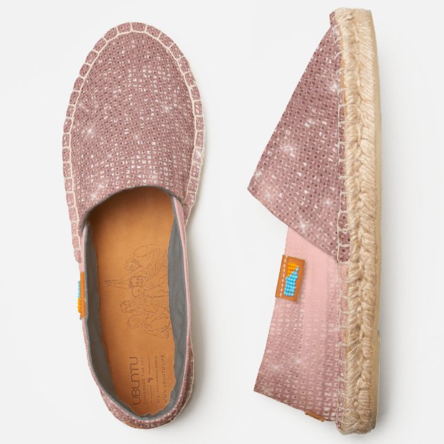 Glamorous Pink Rose Gold Glitter Striped Gradient Espadrilles (Side)
