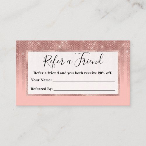 Glamorous Pink Rose Gold Glitter Striped Gradient Referral Card