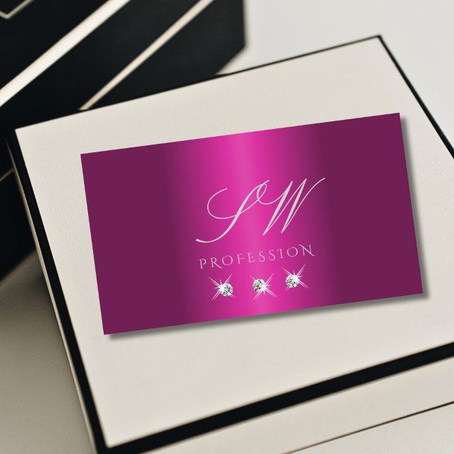 Glamorous Pink Silver Sparkling Diamonds Initials Business Card (Creator Uploaded)