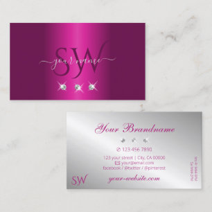 Glamorous Pink Silver Sparkling Diamonds Monogram Business Card