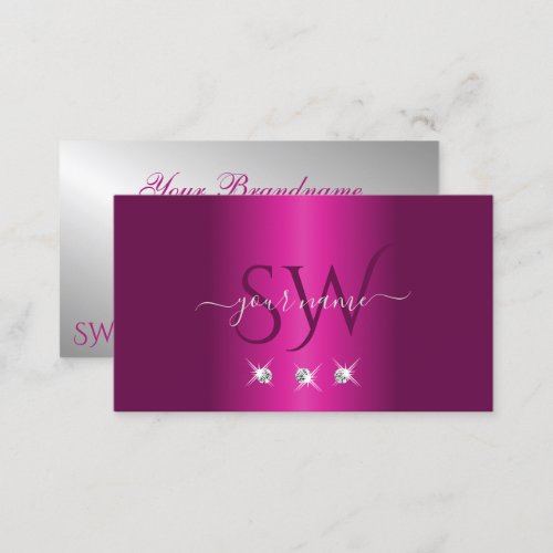 Glamorous Pink Silver Sparkling Diamonds Monogram Business Card