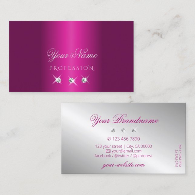 Glamorous Pink Silver Sparkling Diamonds Stylish Business Card (Front/Back)
