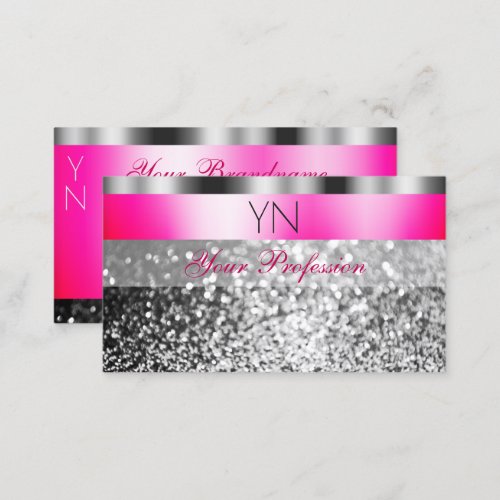 Glamorous Pink Silver Sparkling Glitter Monogram Business Card