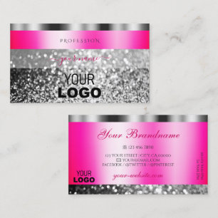 Glamorous Pink Silver Sparkling Glitter with Logo Business Card