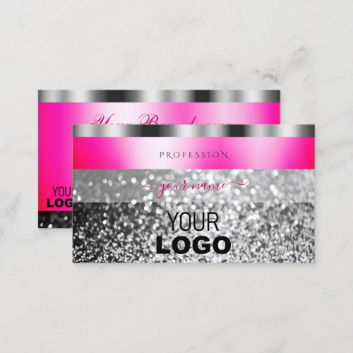 Glamorous Pink Silver Sparkling Glitter with Logo Business Card