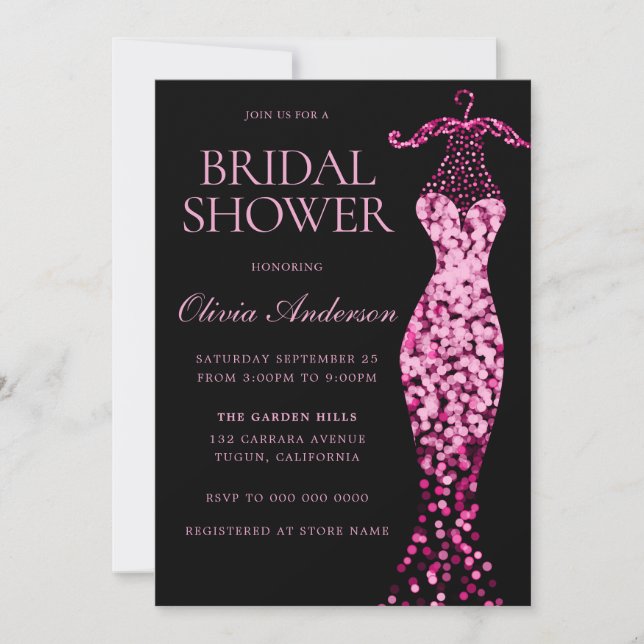 Glamorous Pink Sparkle Dress Bridal Shower Invitation (Front)