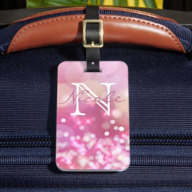 Glamorous Pink Sparkle Monogram Luggage Tag