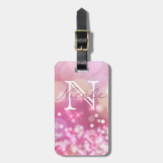 Glamorous Pink Sparkle Monogram Luggage Tag