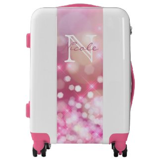 Glamorous Pink Sparkles Carry On, White Luggage