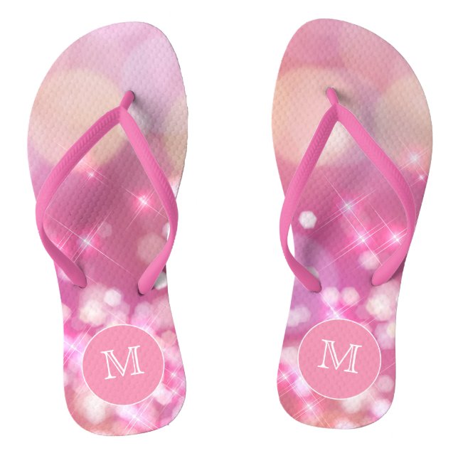Glamorous pink sparkles Monogram Flip Flops (Footbed)