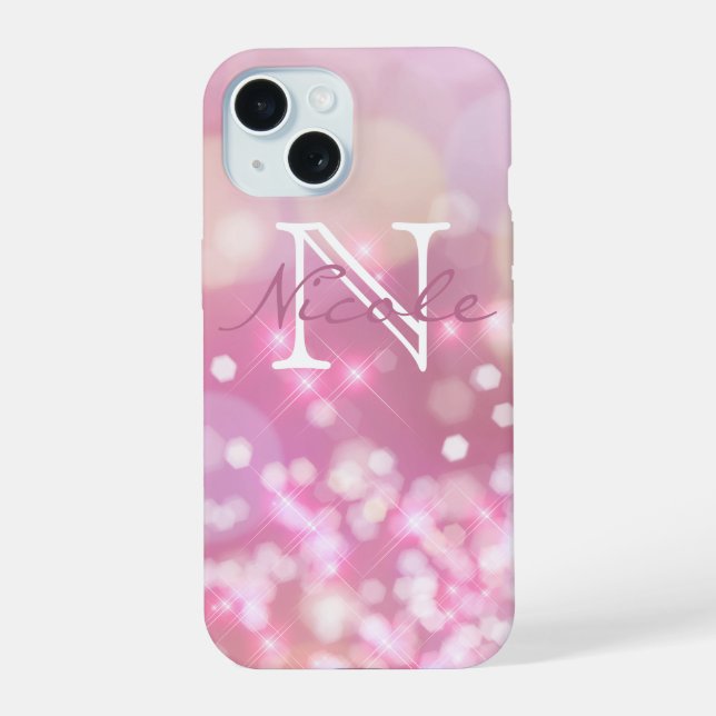 Glamorous pink Sparkles Monogram  Iphone Case (Back)
