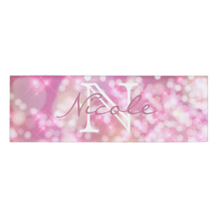 Glamorous Pink Sparkles Monogram Name Tag