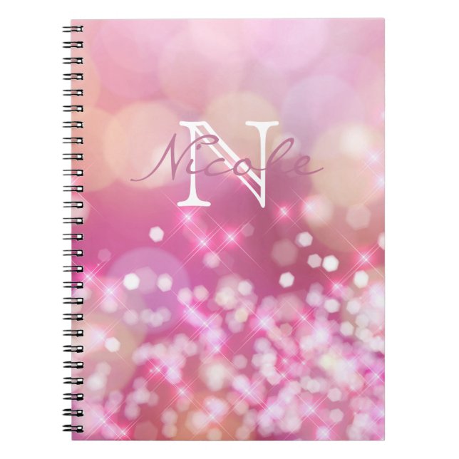 Glamorous Pink Sparkles Monogram Photo Notebook (Front)
