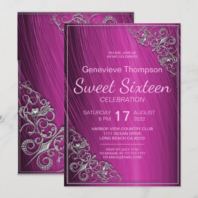 Glamorous Pink Sweet Sixteen Party Invitation (Front/Back)