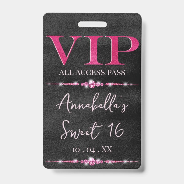 Glamorous Pink VIP on Black Badge (Front)