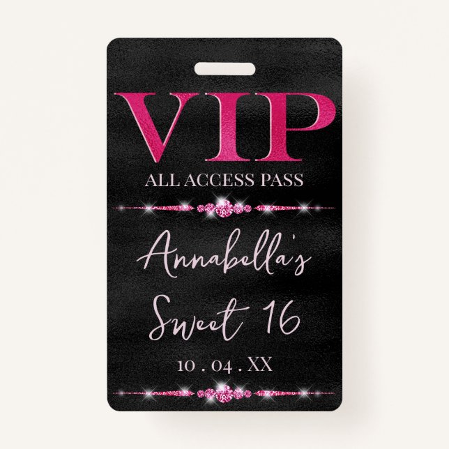 Glamorous Pink VIP on Black Badge (Front)