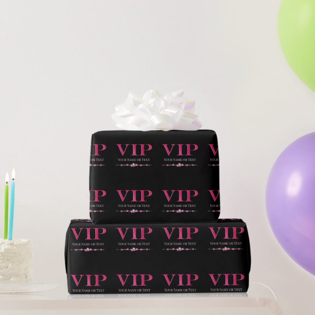 Glamorous Pink VIP on Black Wrapping Paper (Party Gifts)