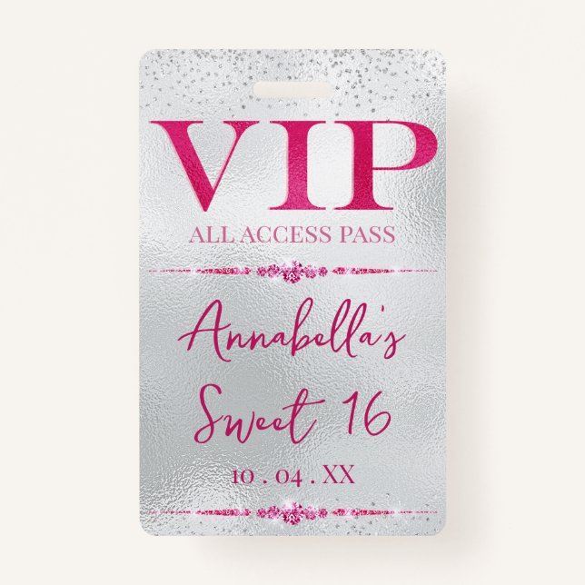 Glamorous Pink VIP on Silver Badge (Front)