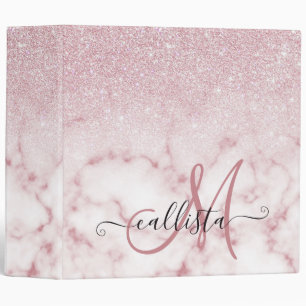 Glamorous Pink White Glitter Marble Gradient Ombre 3 Ring Binder