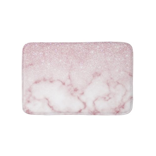 Glamorous Pink White Glitter Marble Gradient Ombre Bath Mat