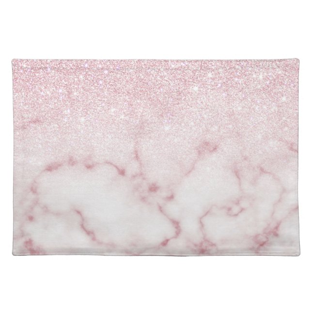 Glamorous Pink White Glitter Marble Gradient Ombre Cloth Placemat (Front)