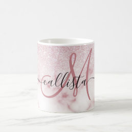 Glamorous Pink White Glitter Marble Gradient Ombre Coffee Mug