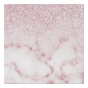 Glamorous Pink White Glitter Marble Gradient Ombre Faux Canvas Print