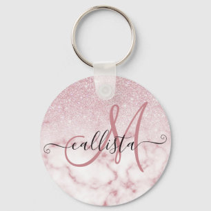 Glamorous Pink White Glitter Marble Gradient Ombre Keychain
