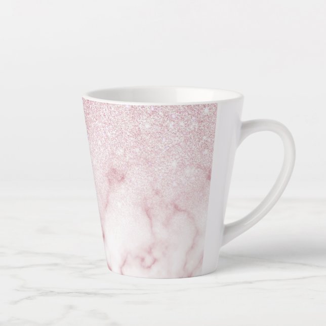 Glamorous Pink White Glitter Marble Gradient Ombre Latte Mug (Right)