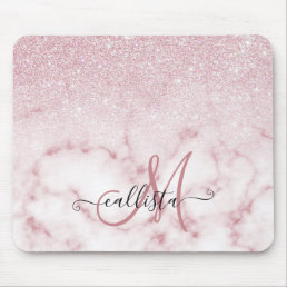 Glamorous Pink White Glitter Marble Gradient Ombre Mouse Pad