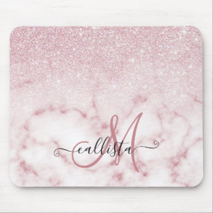 Glamorous Pink White Glitter Marble Gradient Ombre Mouse Pad