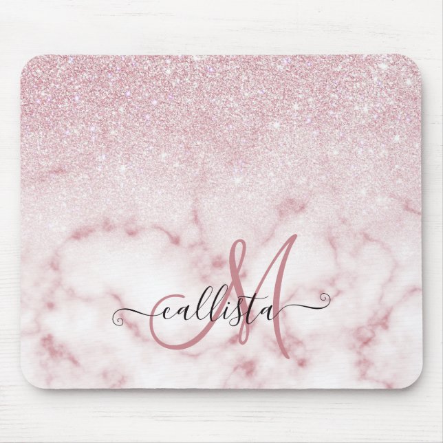 Glamorous Pink White Glitter Marble Gradient Ombre Mouse Pad (Front)