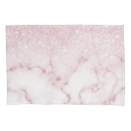 Glamorous Pink White Glitter Marble Gradient Ombre Pillow Case